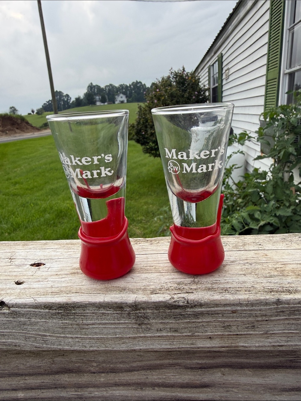 Makers Market Clear Shot Glasses with Red Bases - Set of 2